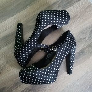 PINUP RETRO POLKA DOT PUMPS HEELS MARY JANE SZ 10